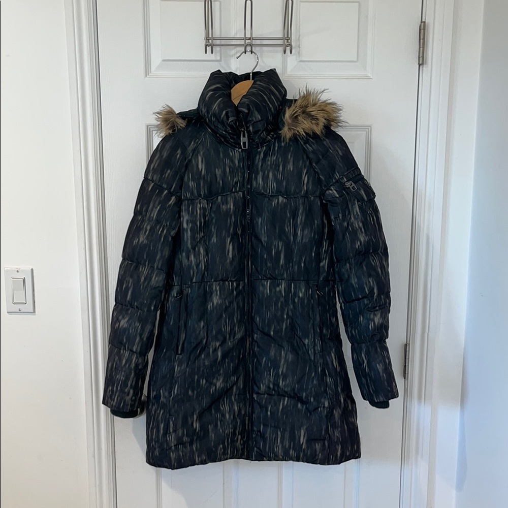 Miss Sixty Black Puffer Coat with Fur-Trimmed Hood
